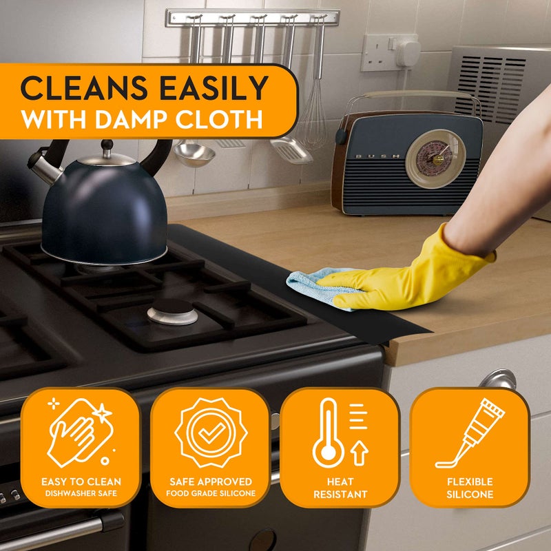 ThreadNanny أغطية فراغ الموقد (عبوة 2)، مقاومة للحرارة وآمنة في غسالة الصحون، غطاء فراغ من السيليكون لإغلاق الفجوات بين الموقد والكونتر، قابلة لإعادة الاستخدام لملء الفتحات بين الموقد والكونتر، تستخدم لتسربات في المطبخ، حراس جانبي الموقد. - Image 4